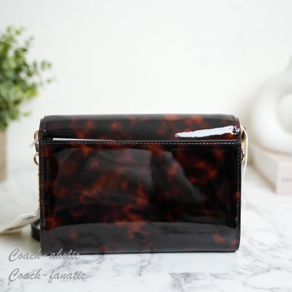 NWT Tory Burch Emerson Tortoise Patent Leather Chain Wallet 165943 - Picture 5 of 8